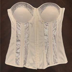 Charlotte Russe White Bridal Silver Sequin Corset